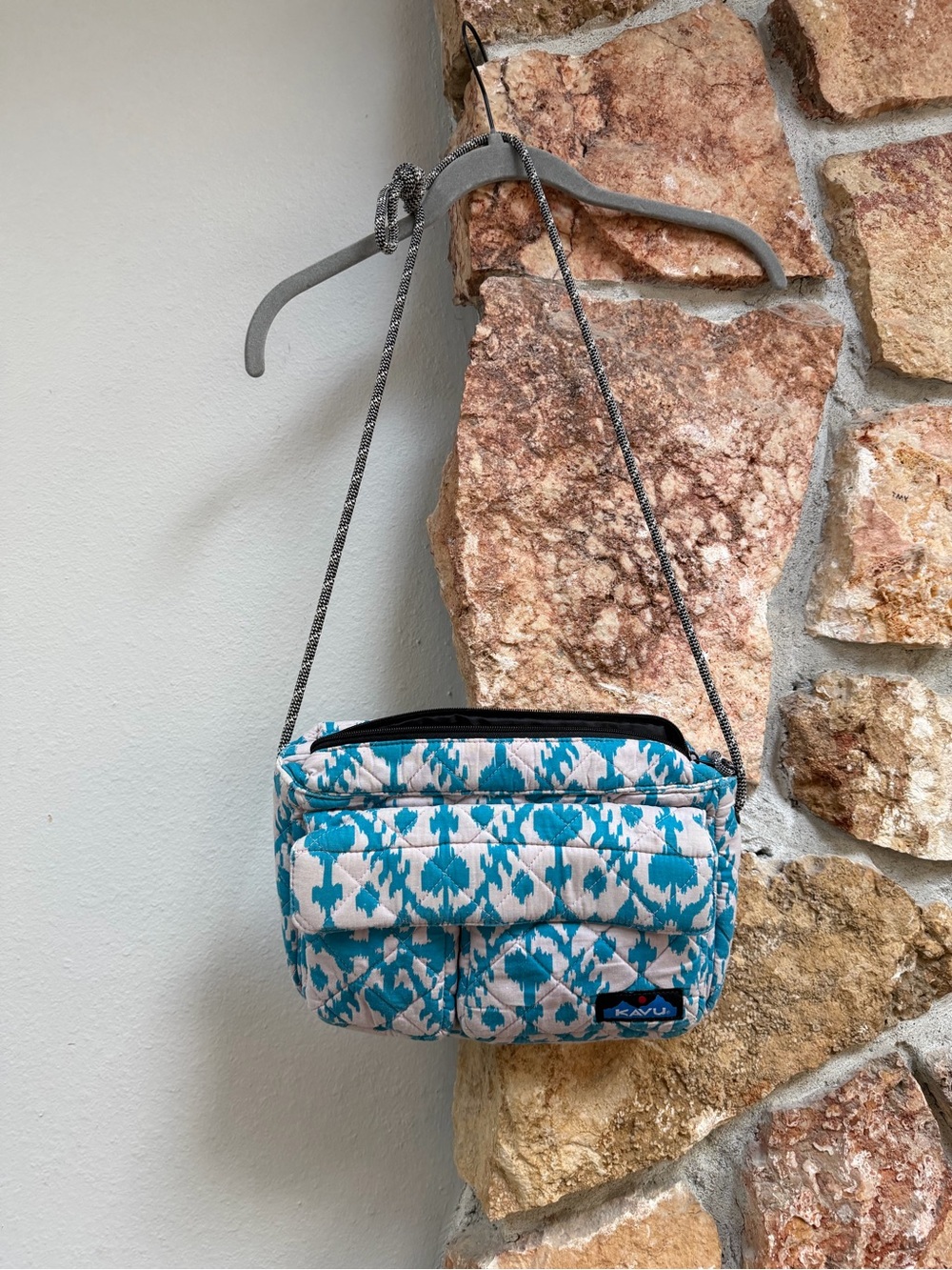 Kavu Teal Ikat Quilted Rope Crossbody Bag
